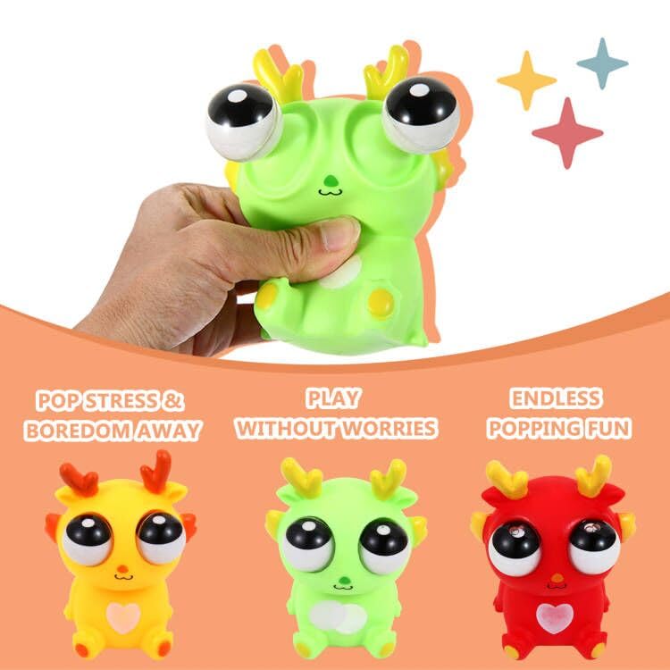 Cucue Simple Fidget Pop Toys - Portable, Calming Sensory Hand Toys For Fun & Stress Relief - Soft & Flexible Silicone Materials Keychain - Durable Poppers For Kids & Adults (Eye Popping Dragon-3 Pack)