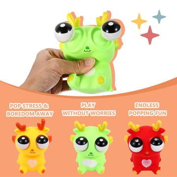 Cucue Simple Fidget Pop Toys - Portable, Calming Sensory Hand Toys For Fun & Stress Relief - Soft & Flexible Silicone Materials Keychain - Durable Poppers For Kids & Adults (Eye Popping Dragon-3 Pack)