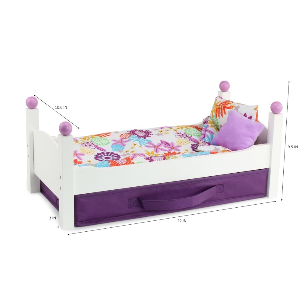 Emily Rose 18 Inch Doll Bed Furniture Gift Set | Single Stackable 18' Doll Bed | Includes Fabric Doll Clothes Storage Bin | Fits 14-20' Dolls