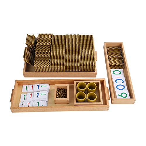 Adena Montessori Golden Beads Bank Game - Medium Acrylic Math Toy, Gold/Brown
