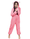 Batermoon Girls Fleece Zip Up Jumpsuits Kids Hooded Rompers Costume Winter Clothes 5-14 Years Pink