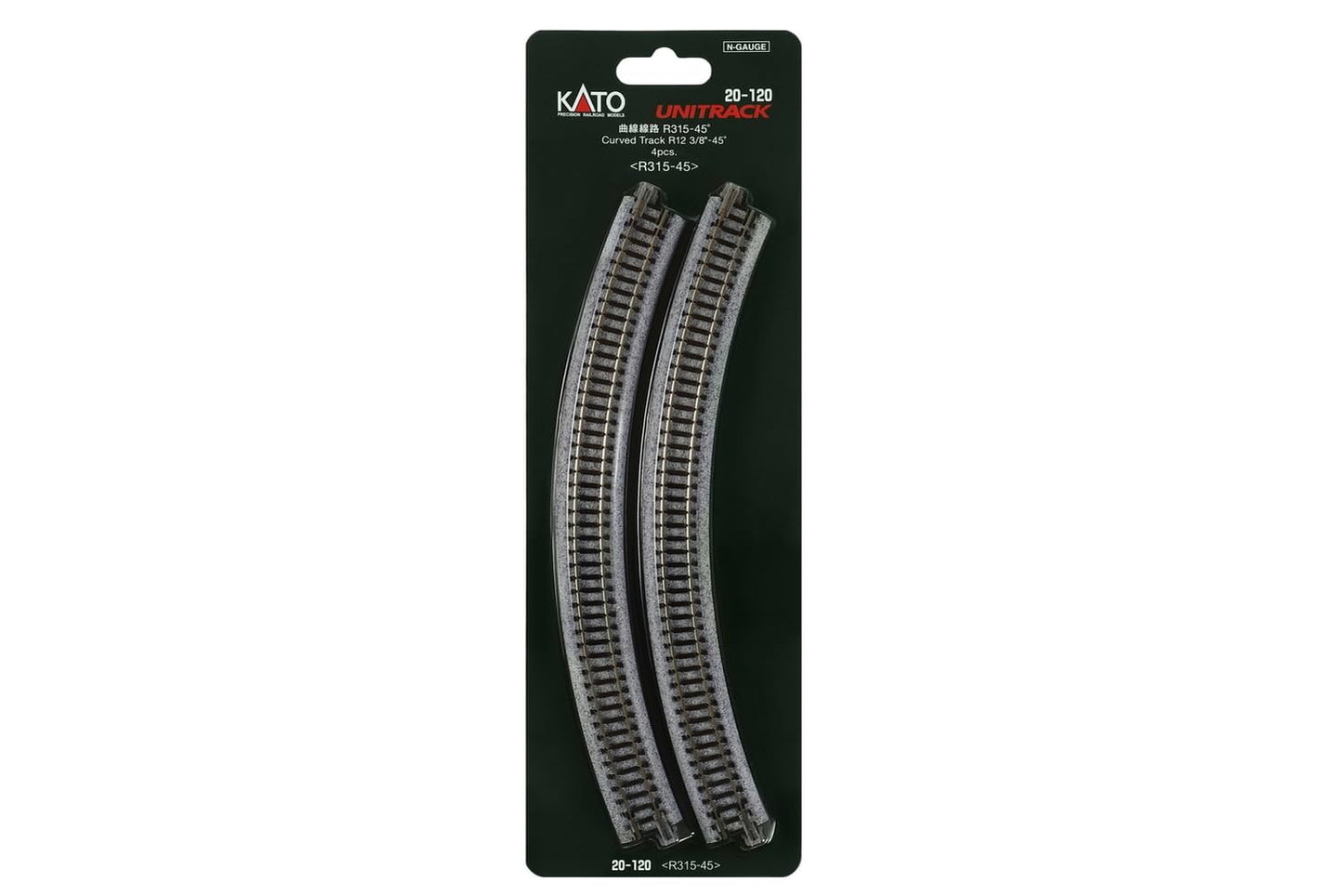 Kato USA Model Train Products Unitrack, 315mm (12 3/8'') Radius 45-Degree Curve Track (4-Piece)
