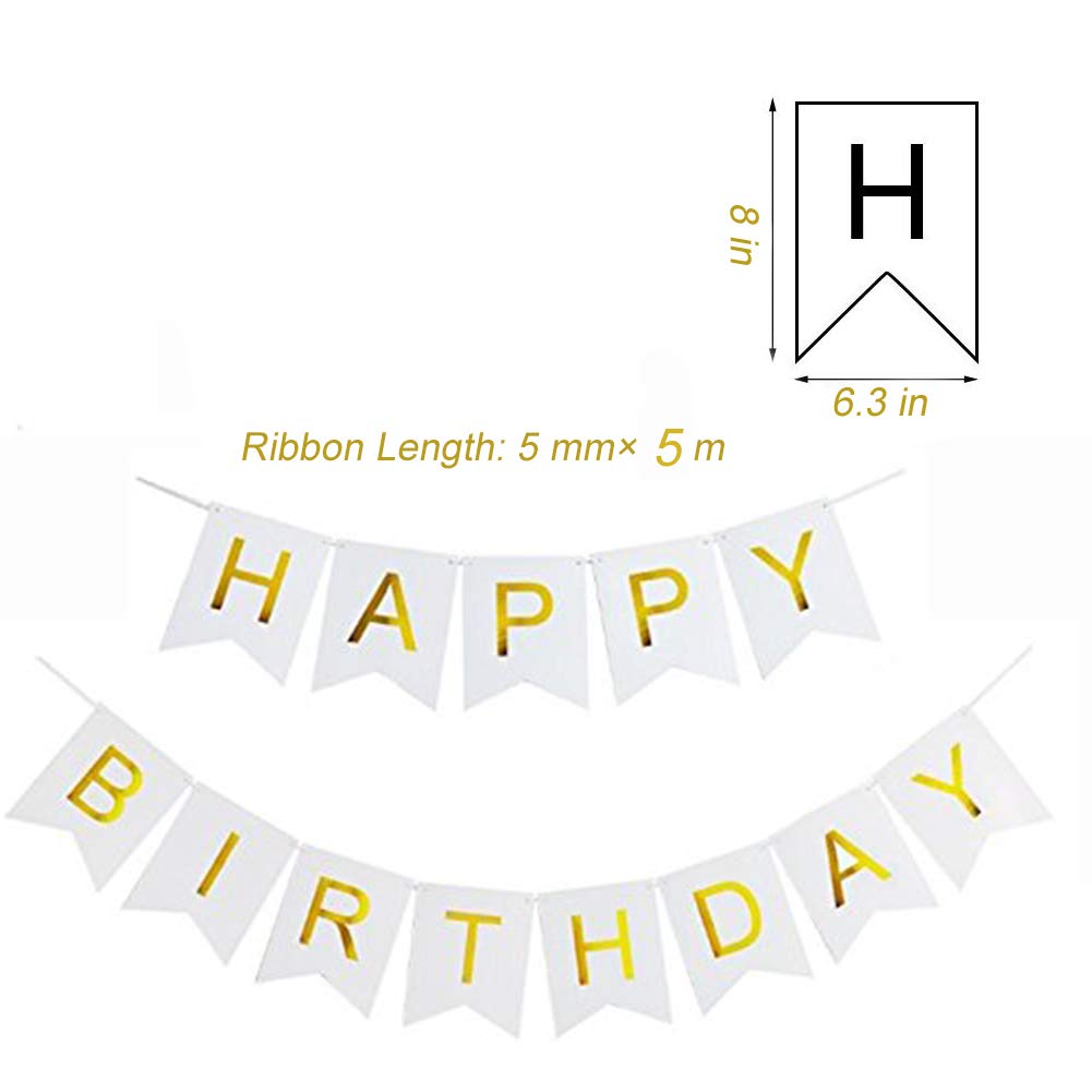 Tellpet White Happy Birthday Banner With 5 Pcs Gold Confetti Balloons