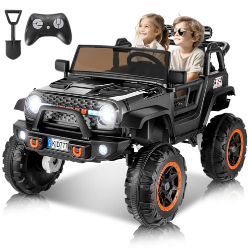 Hikole 2 Seater Ride On Toys Car For Big Kids, 24V Electric Jeep W/20 Large Wide Seat, 2Wd/4Wd Switchable, 4X100W Engines, Music, Suspension, Battery Powerd Cars Vehicles For Kids Boys - Black