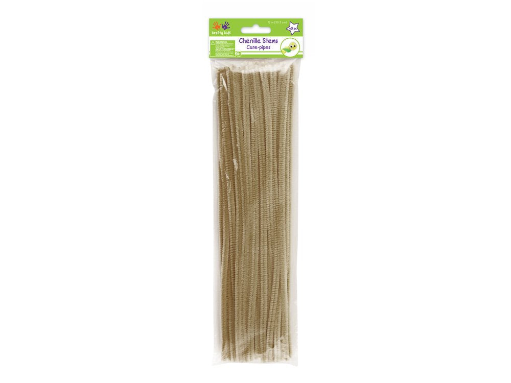Krafty Kids GC024A, Chenille Stems, Pipe Cleaners, 6mm by 12in, Beige, 1/4 x 12 X 40 Piece, Count