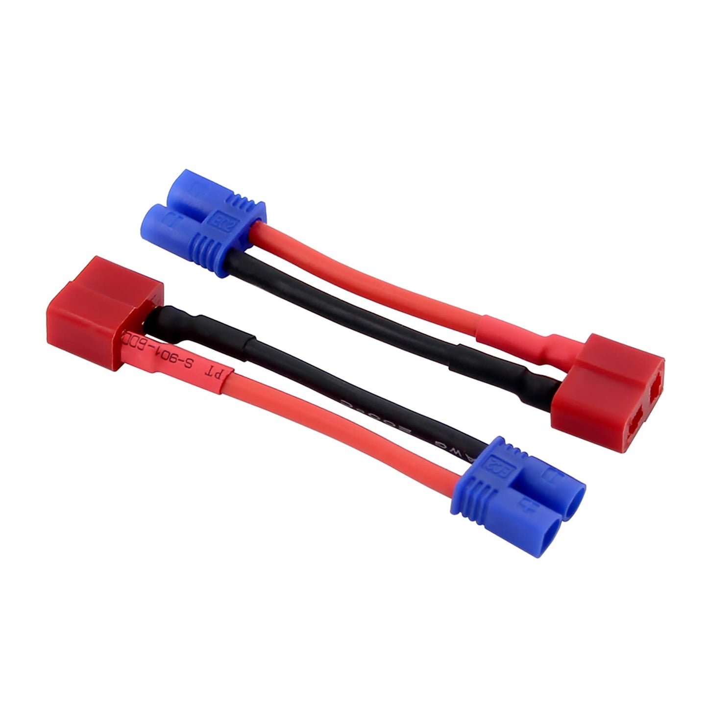rflaueo 4pcs T-Plug Style to EC2 Male Female RC Connector Adapter with 16awg 2inch Wire(E14-4)