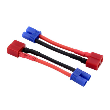 rflaueo 4pcs T-Plug Style to EC2 Male Female RC Connector Adapter with 16awg 2inch Wire(E14-4)