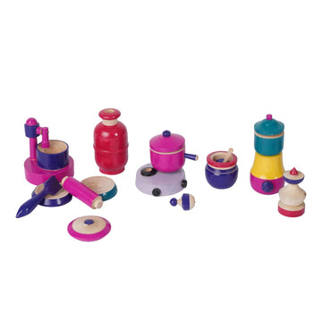 HAPPY BEAR Wooden Kitchen Set for Kids  Eco Friendly Wood  Girls Kitchen Set  New Model with Cylinder  Wooden Combo Pack