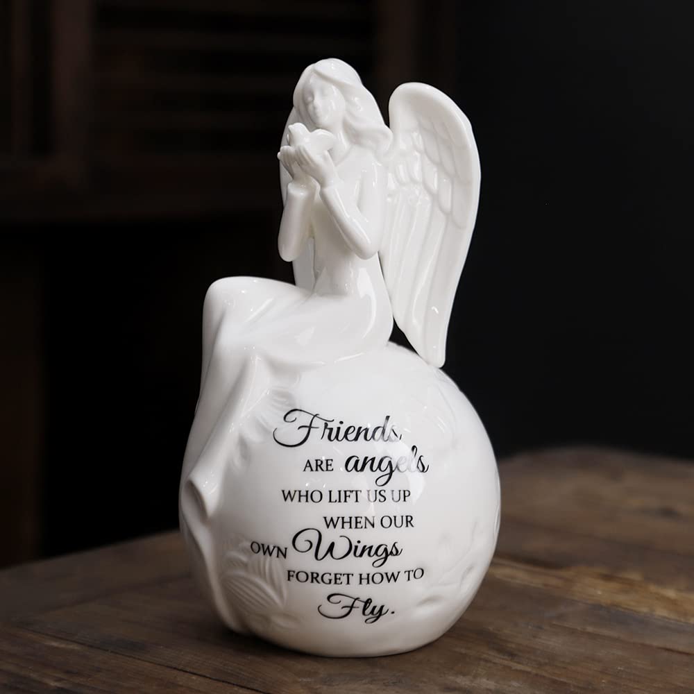 Ceramic Angel Lighted Up Collectible Figurines Best Friendship Gift Sitting Angel Hold Dove On Hand With Essential Quote Night L