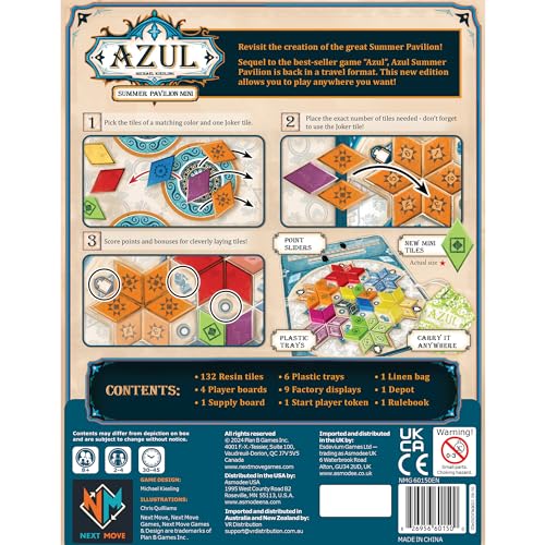 Asmodee Azul Summer Pavilion Mini Board Game - Portable Travel Edition, Tile-Placement Strategy Game for Kids & Adults, Ages 8+,