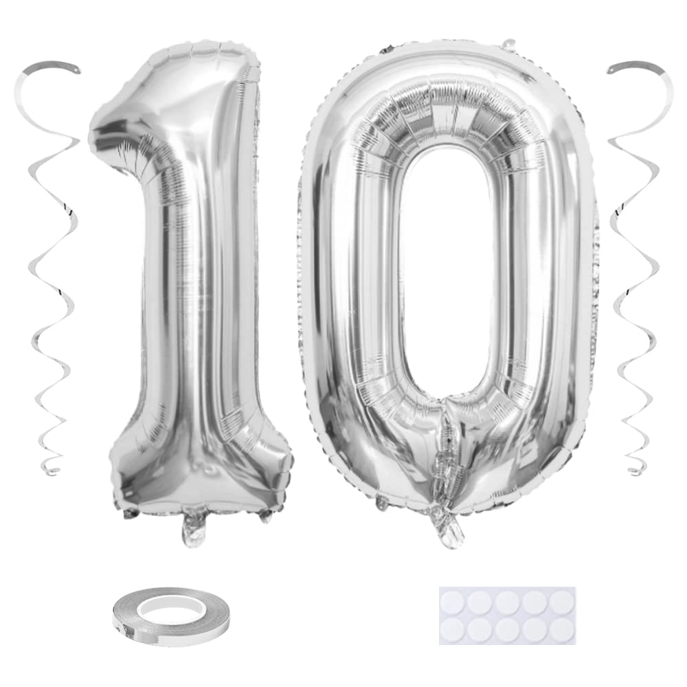 Maigendoo Jumbo 10 Number Balloon 40 Inch Large Digit Balloons Huge Helium Balloon Foil Mylar Balloon With Swirl Decorations For