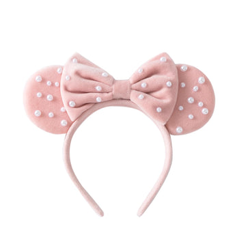 KARETT Pearl Mouse Ears Bow Headbands, Sparkle Mouse Ears Headband Glitter Hair Band for Party Princess Decoration Cosplay Costu