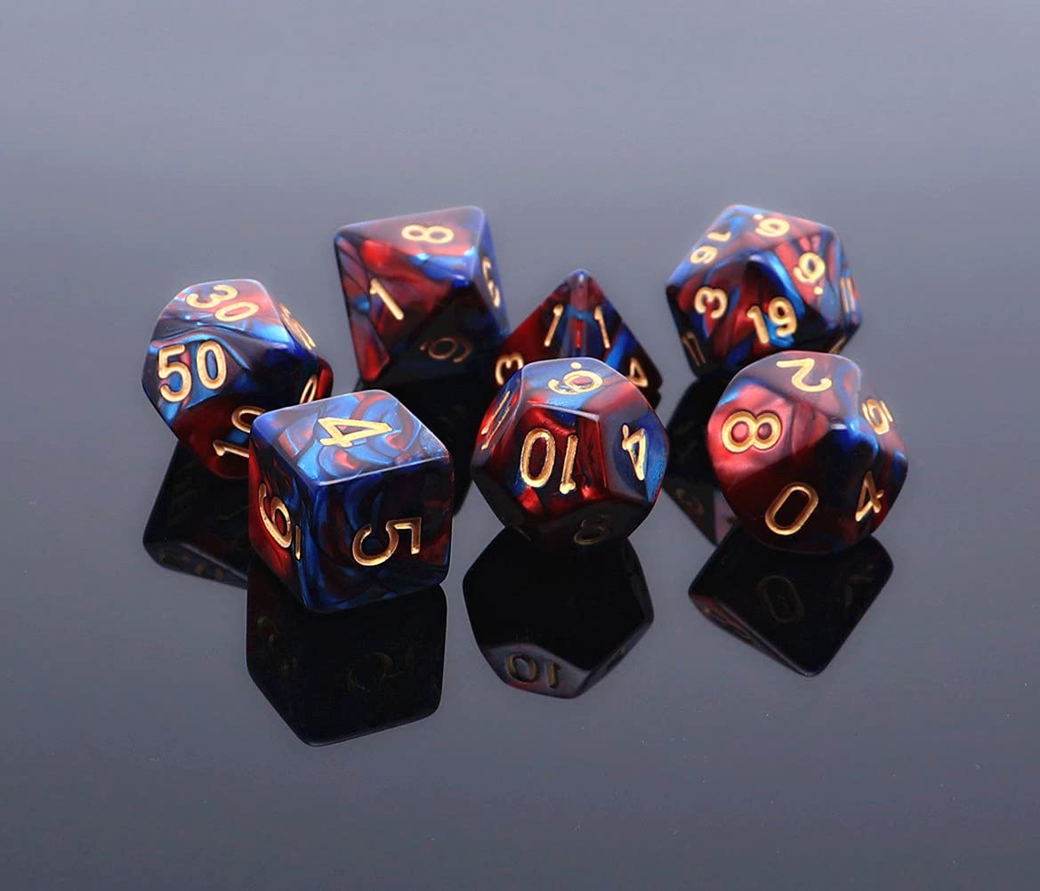 CREEBUY Red & Blue Polyhedral Dice Set for D&D, RPG, MTG - Resin D20, D12, D10, D8, D6, D4