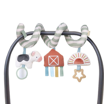 Itzy Ritzy Spiral Car Seat & Stroller Activity Toy - Stroller & Car Seat Toys For Ages 0 Months And Up - Hanging Toys Include Dangling Ring, Mirror And Textured Ribbons (Farm)