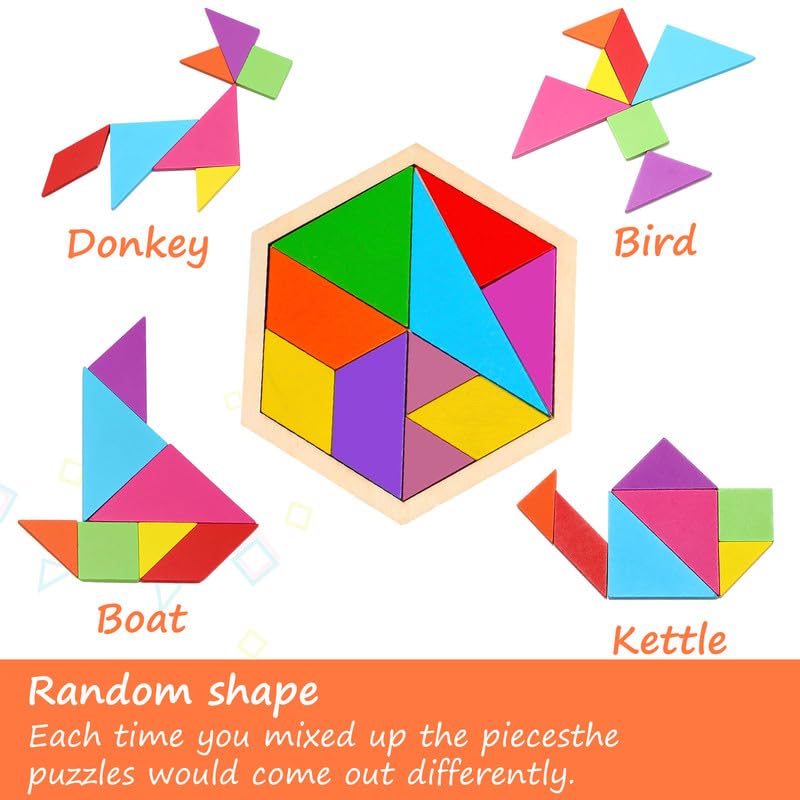 Meooeck 12 Pack Tangrams Wooden Puzzles Tangrams Classroom Set Tangrams For Kids Shape Tangram Puzzles Brain Logic Blocks For Ga