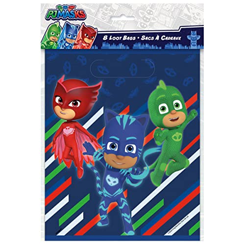 PJ Masks Birthday Party Supplies Favor Bundle Pack includes 8 Loot Bags, 8 RubberBracelets, 24 Tattoos, 8 Party PaperMasks, 1 Di