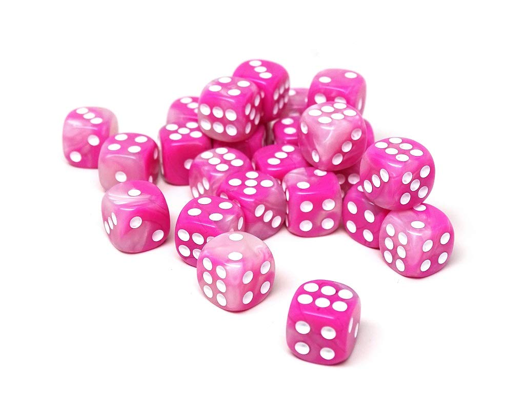 25 Count Pack of 12mm D6 Dice - Matching Collection of 6 Sided Dice with Pips (Pink Opal)