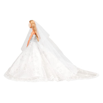 Barwa Wedding Dress With Veil White Princess Evening Party Clothes Wears Dress Outfit Set For 11.5 Inch Doll