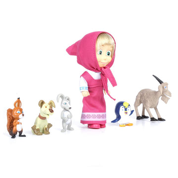 Masha And The Bear 12 Cm Toy Doll | Famous Cartoon | Ideal Gift Set For Girls Kids (Masha And Animals - Pink)
