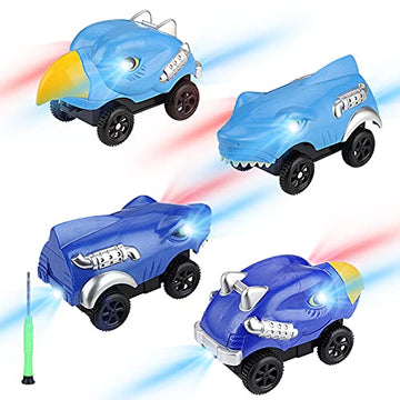 Tracks Cars Replacement only, Toy Cars for most Tracks Glow in the Dark, Racing Car Track Accessories with 3 Flashing LED Lights