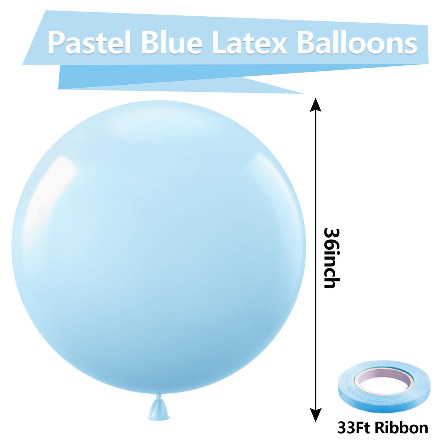 Bezente Pastel Blue Latex Party Balloons - 8 Pack 36 Inch Round Helium Light Blue Baby Blue Balloons For Boys Girls Birthday Bab