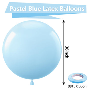 Bezente Pastel Blue Latex Party Balloons - 8 Pack 36 Inch Round Helium Light Blue Baby Blue Balloons For Boys Girls Birthday Bab