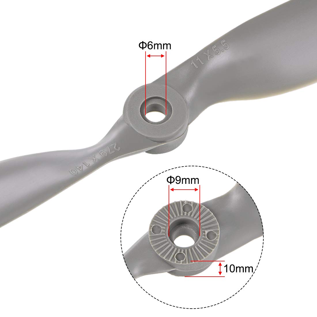 Uxcell Rc Propellers Cw 11X5.5 Inch 2-Vane For Airplane Nylon Gray 2Pcs With Adapter Rings