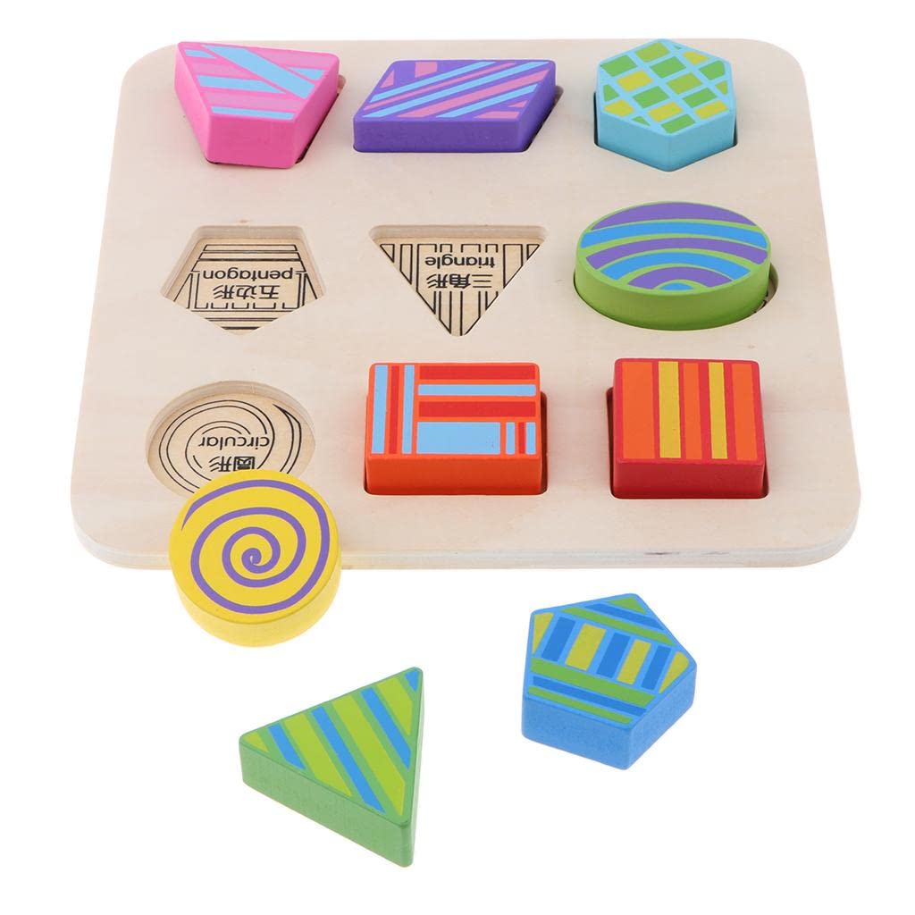 Wooden Geometry Building Blocks Board Puzzle Early Shapes & Color Cognition Learning Educational Stacking Matching Toy Kids Baby