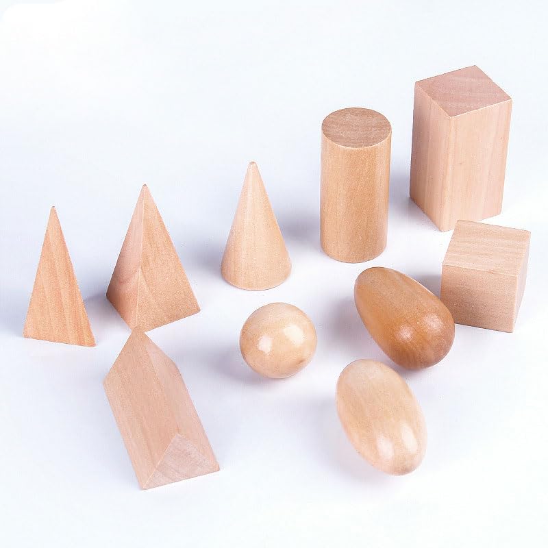 BOHS Geometric Solids Guess Game - 3D Shapes Miniature Set -Wooden Montessori Toys - Ages 3 and Up