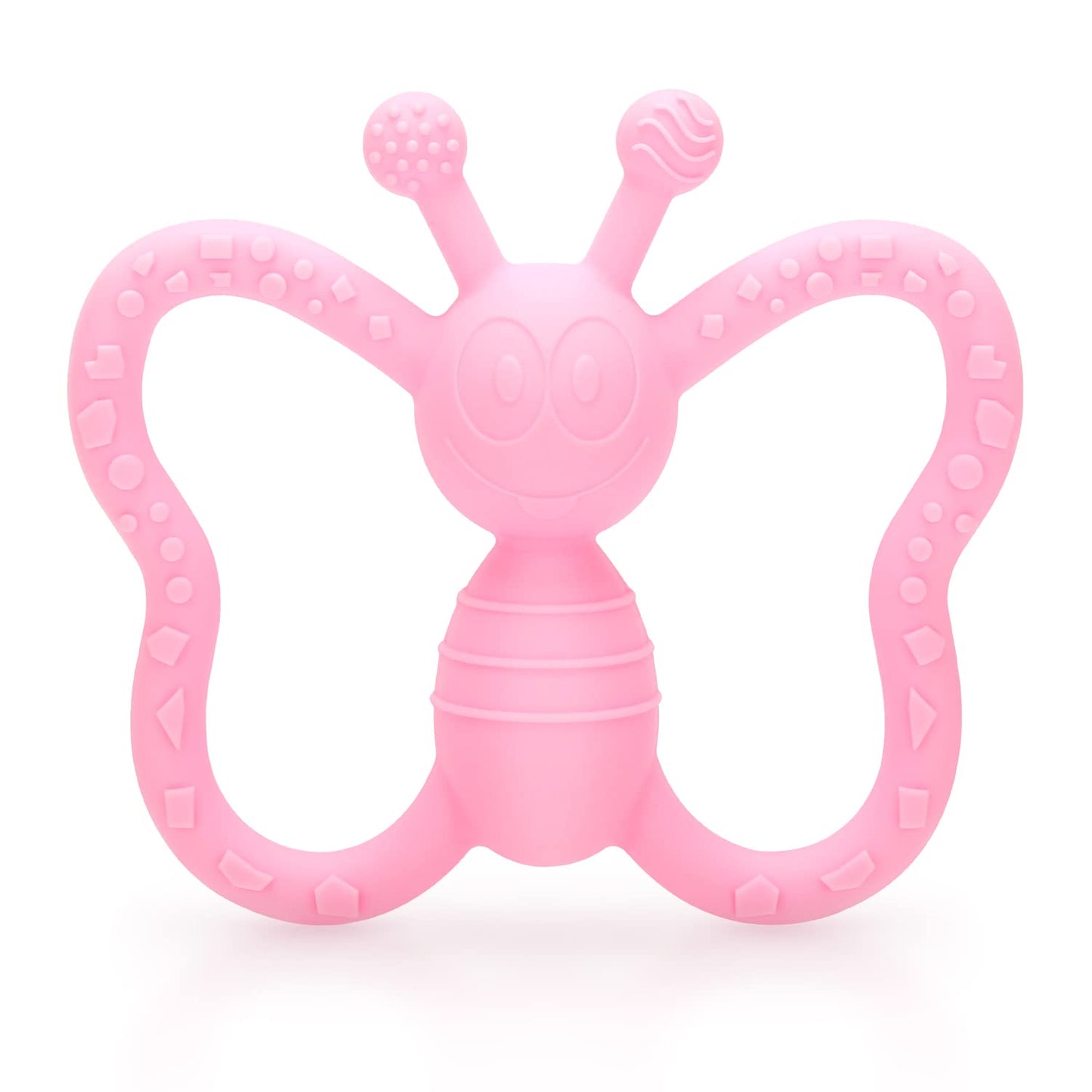 Baby Teething Toys, Butterfly Design Teether Pain Relief Toy For Newborn Babies, Freezer Safe Neutral Shower Gift, Soft Textured