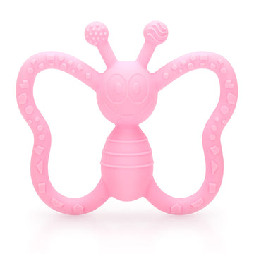 Baby Teething Toys, Butterfly Design Teether Pain Relief Toy For Newborn Babies, Freezer Safe Neutral Shower Gift, Soft Textured