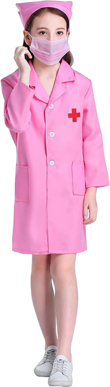 MODERNAZ Kids Doctor Surgeon Professional Uniform Costume Nurse Cosplay Clothing Suit Role Play with Doctor Costume (34 Years)