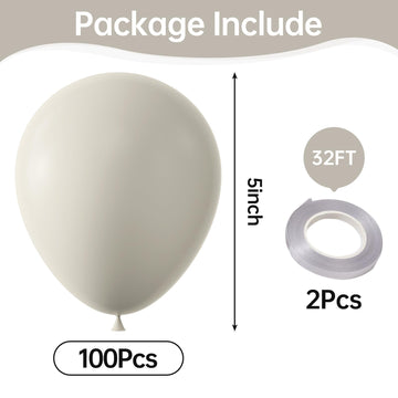 Kalor Retro White Sand Balloons,100 Pcs 5 Inch Mini Matte Latex Balloons For Balloon Garland Arch, Birthday Decoration, Wedding Party, Baby Shower Decorations
