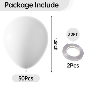 Kalor 12 Inch White Balloons, 50 Pcs Latex Helium Balloons For Kid'S Birthday Party, Baby Shower, Wedding, Graduate Party Decorations