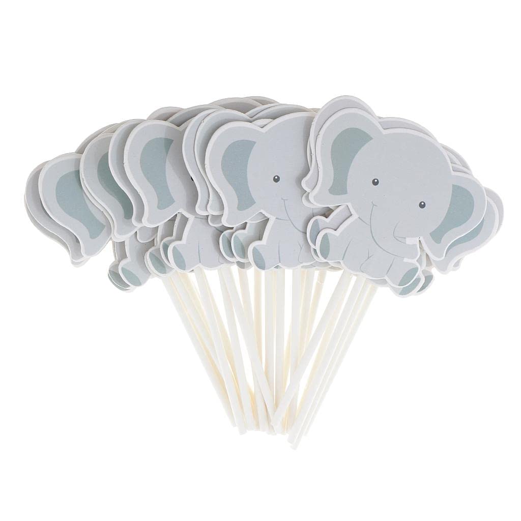 Urjix 24 Pieces Cute Cartoon Elephant Cupcake Picks Cake Toppers Party Decoration