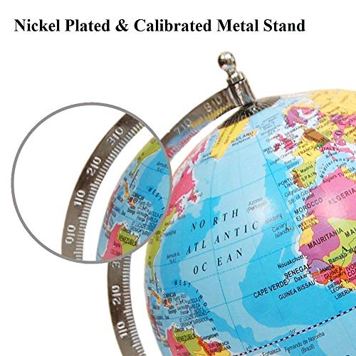 Geokraft Educational Political Metal Base Stem Globe With Magnifying Glass For Kids (8 Inch, Blue)