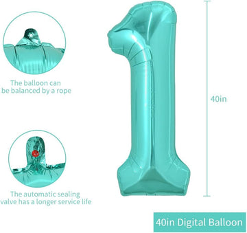 Toniful 40 Inch Large Teal Blue Number 10 Balloons Giant Digital 10 Helium Balloons, Foil Mylar Big Number Balloons For 10Th Bir