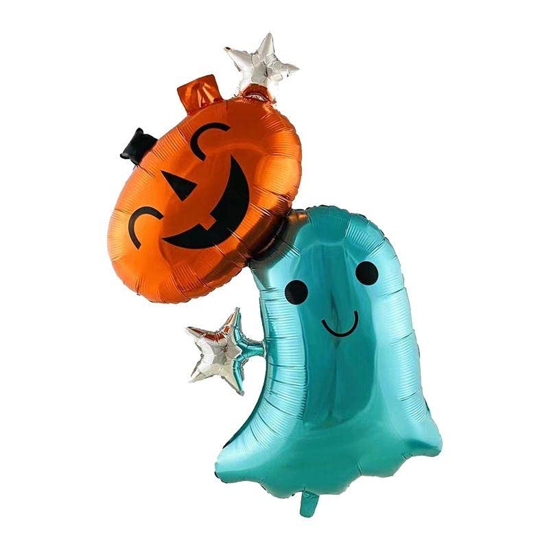 Atpata Funky Haunted Halloween Theme Happy Birthday Party Trick Or Treat Decorations Foil Balloons Bouquet (Pumpkin With Ghost B