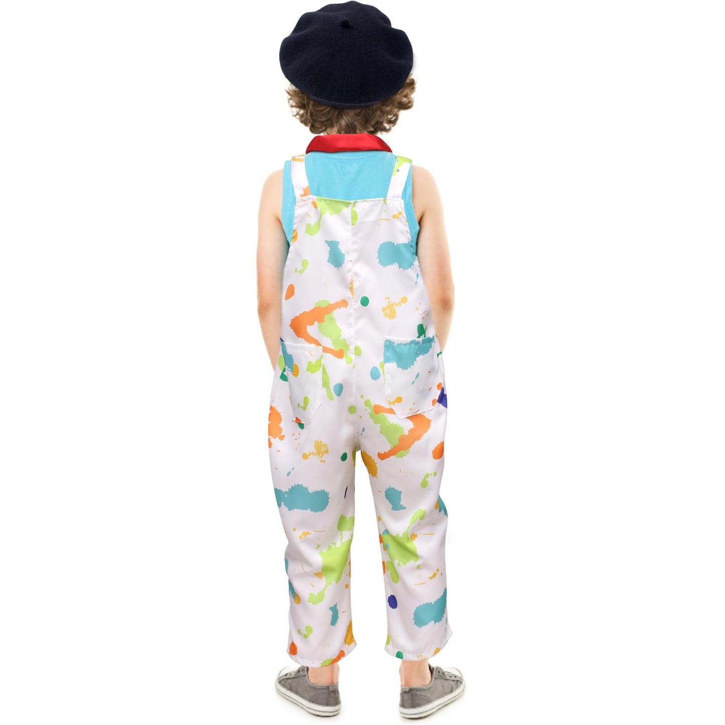 Tacobear Kids Artist Costume With Overalls Beret Beard Bow Tie Paint Bucket Brush, Halloween Career Day Outfit For Boys Girls