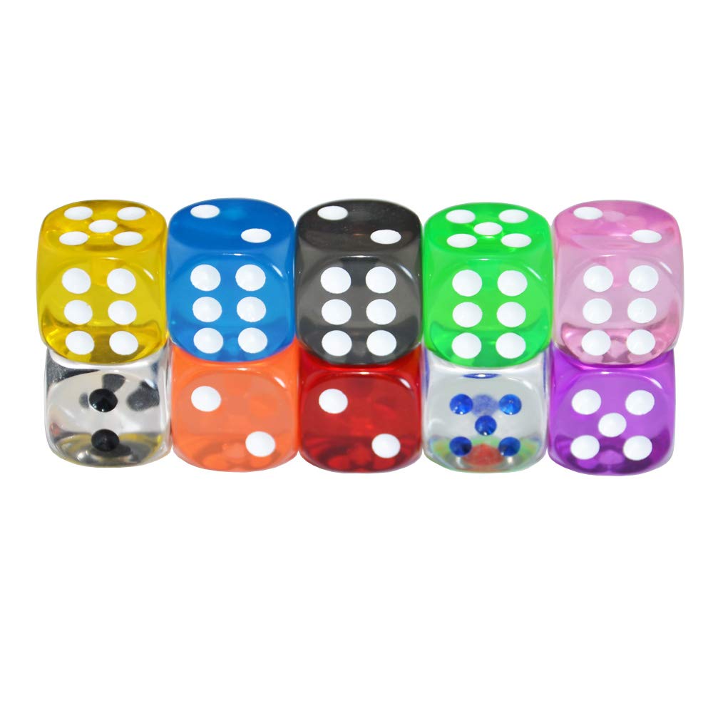 SmartDealsPro 10-Pack D6 Six Sided 16mm Transparent Dice Die for DND, MTG, RPG, Tenzi, Yahtze, Bunco, Table Borad Games, Math Te