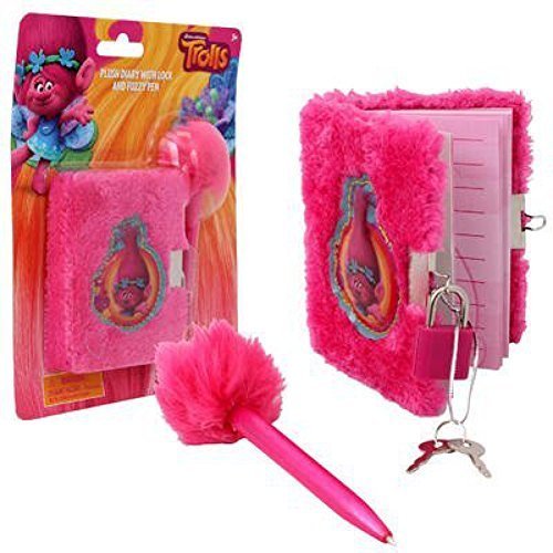 4Sgm 12303 Trolls Movie Plush Diary With Lock & Fuzzy Pen