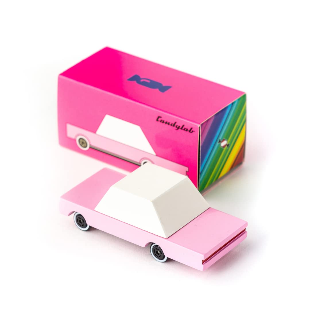 CANDYCAR Wooden Diecast Collection - Pink Sedan  enhanced Handcrafted Beech Wood Toy Car