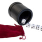 Alex Cramer Golden Gate Dice Shaker Cup Set - Leather Cup with 5 White Dice, Drawstring Pouch, & Liar’s Dice Book - Black Lining