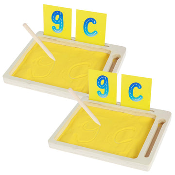 2Pcs Montessori Wooden Sand Trays For Kids, Sand Letter Tracing Trays With Pen, Cards For Writing Letters, Numbers