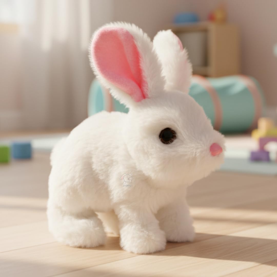 Rabbit Soft Toy with Moving Ears, Walking and Jumping Plush Bunny Toy, White Stuffed Animal Toy for Kids