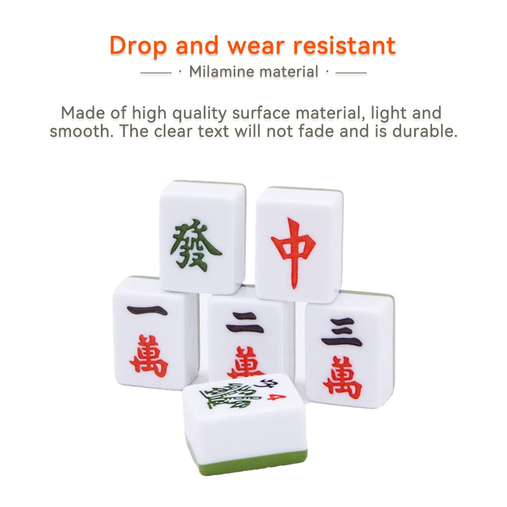 drizzle Mahjong Set - 34mm Green Tiles - 146 Medium Size - Traditional Chinese Game - Includes Instructions - Perfect for Family & Parties