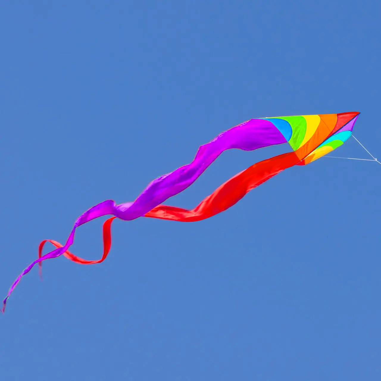 HENGDA KITE Colourful Triangle Kite with Two Tails for Kids Beginners and Adults Easy to Fly and Assemble Suitable for Outdoor A