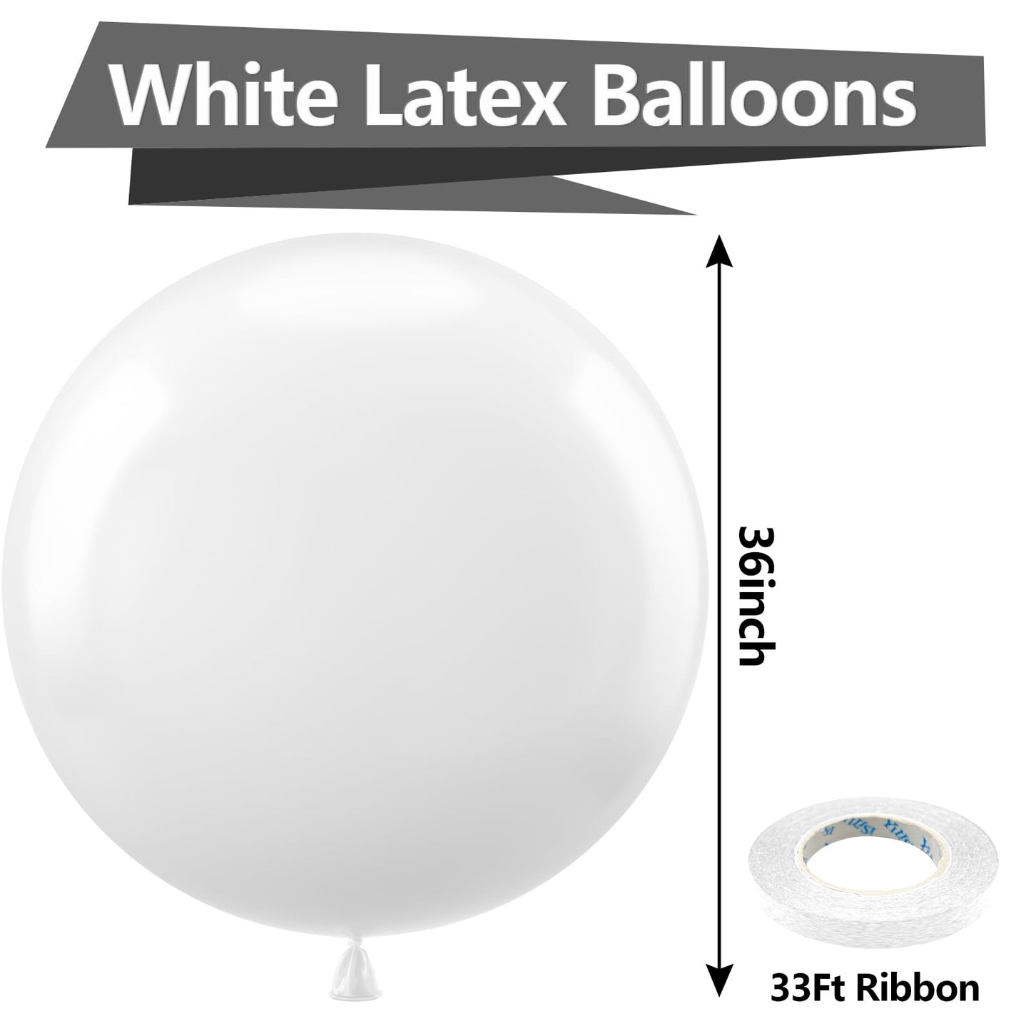 Bezente White Giant Balloons 36 Inch - 8 Pack Jumbo White Balloons Large Round White Latex Balloons For Photo Shoot Birthday Bab