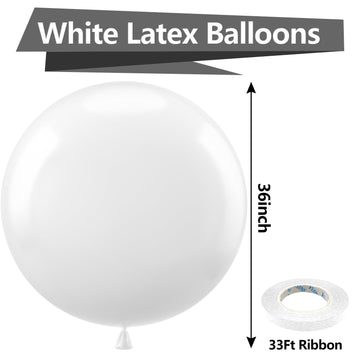 Bezente White Giant Balloons 36 Inch - 8 Pack Jumbo White Balloons Large Round White Latex Balloons For Photo Shoot Birthday Bab