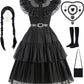 Ikali Girls Role Play Dress-Up Set With Accessories, Black Party Dress Cosplay Outfit For Kids Toddlers 4-6 Years